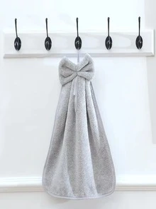 1/3件装珊瑚绒创意蝴蝶结柔软吸水带挂绳手巾清洁布家用小毛巾 - 白色 - 查看 7