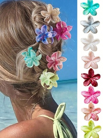 1/4/8个装混色雏菊发夹，适合女性 - 大理石纹理波浪花朵设计 - 马尾发夹 - 甜美可爱风格 - 适合日常佩戴、圣诞节、海滩度假等场合的发饰