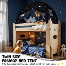 Kids Twin Size Bed Tent With Lights & Flags - Portable Foldable Canopy For Toddler Beds, Indoor Playhouse, Privacy Space For Boys & Girls, Perfect Gift For Bedroom Decor(Black Star) - 黑色星空 - 查看 4