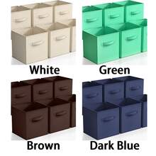 基础款可折叠布艺储物盒，带提手，10.5 x 10.5 x 11 英寸，白色/浅灰色条纹，适用于壁挂式衣柜系统 - 彩色 - 查看 5