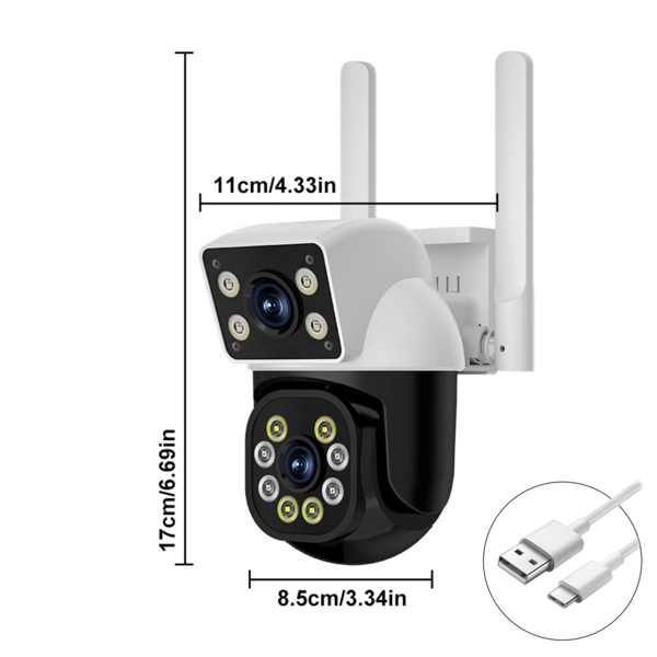 1pc Dual-Lens Wireless Security Camera - 2.4GHz, IPX5 Waterproof, Smart Motion Tracking, Color Night Vision, Two-Way Audio, Motion Detection Alarm, Pan-Tilt Control, Video Surveillance, CCTV Monitoring, Supports SD Card/Cloud Storage, For Home And Commercial Security