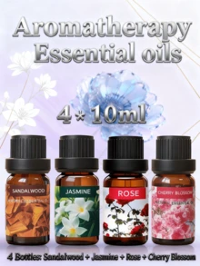 4 Stücke 10ml Aromatherapie Ätherische Öle Yoga Öl Pflanzenöle für Luftbefeuchter Diffuser Frucht Blumen Aroma Duftöle Jasmin Lavendel Rose Orange, Raumbeduftung für Wohnzimmer und Badezimmer, geeignet für Diffuser, Luftbefeuchter - 10 ml - Übersicht 2
