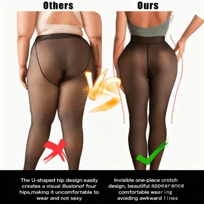Plus Size Women Pantyhose Thicken Christmas Thermal Tights Warm Fleece Pantyhose Fleece Velvet Thermo Stockings High Waist Leggings Thermal Lined Tights Fake Translucent Thermal Skin Colored Tights For Winter