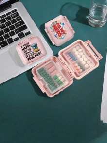 Mini 6-Compartment Portable Pill Box, 6-Slot Small Pill Box, Pink Small Pill Box (With "Medicine" Letter), 6-Day Pill Box, Letter Travel Pill Box, 6-Compartment Portable Pill Box, Daily Vitamin Pill Box, Wallet-Style Small Pill Box, Letter Pendant Storage Box, Earring, Ring, Jewelry Storage Box, Essential For Dorm, Home, Travel - Multicolor - View 2