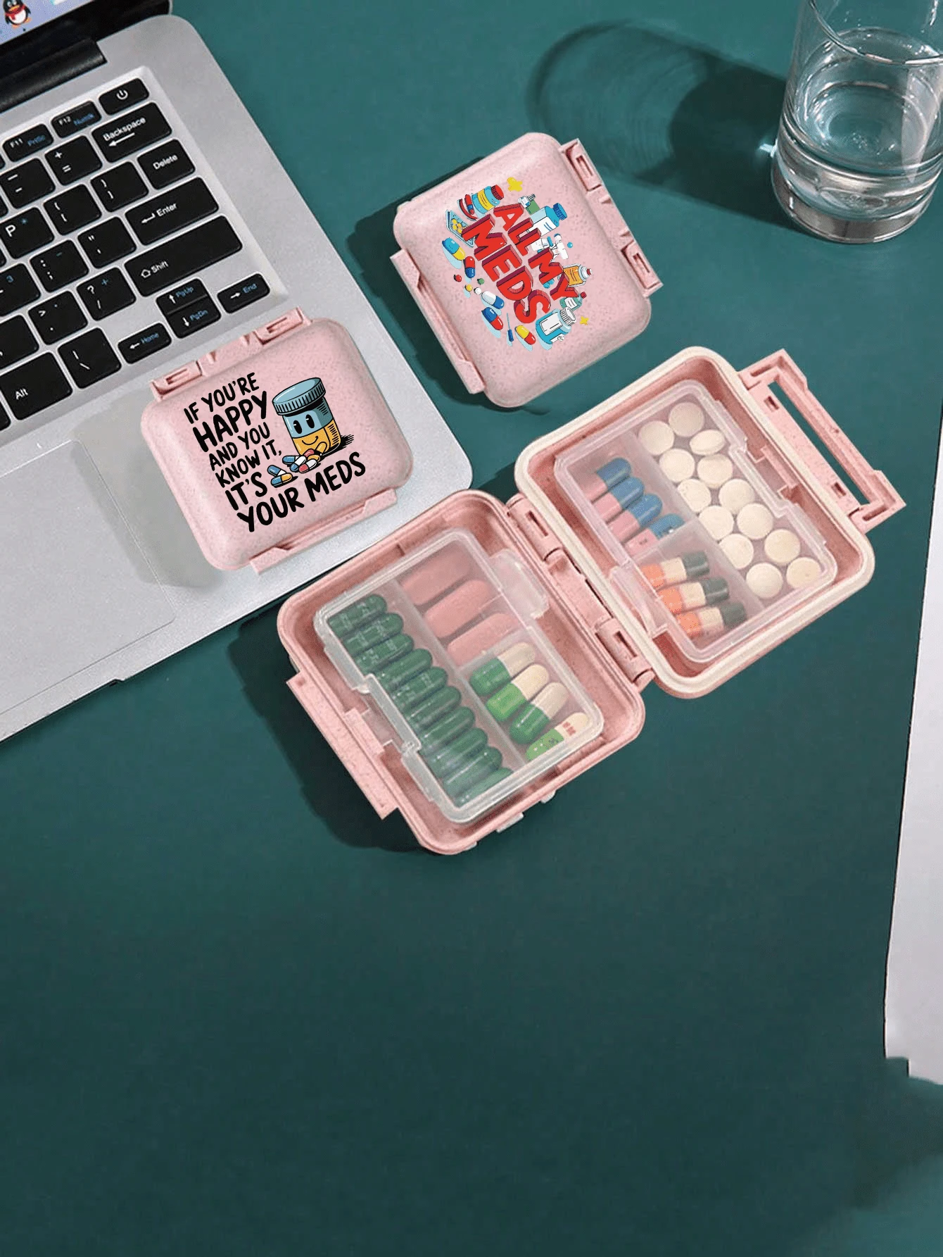 Mini 6-Compartment Portable Pill Box, 6-Slot Small Pill Box, Pink Small Pill Box (With "Medicine" Letter), 6-Day Pill Box, Letter Travel Pill Box, 6-Compartment Portable Pill Box, Daily Vitamin Pill Box, Wallet-Style Small Pill Box, Letter Pendant Storage Box, Earring, Ring, Jewelry Storage Box, Essential For Dorm, Home, Travel