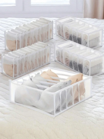1/3/5pcs Set Of Foldable Wardrobe Storage Boxes To Separate Underwear, Bras, Socks And Clothing, Drawer-Type Storage Boxes, Household Grid Organizing Boxes, Dormitory Storage Bags, Clothing Organizing Boxes