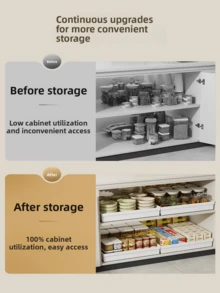 Ausziehbares Schrankspeicherregal - erweiterbar, Nano-Klebefixierung, platzsparend, verstellbar, langanhaltend, einfach zu installieren, geeignet für Küchen- und Wohnzimmer-Lebensmittelregale (mit Schienen zum Ausziehen) - Weiss - Übersicht 4