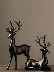 زوج من التماثيل الزخرفية الذهبية، غزال وفيل صغير، ديكور غرفة المعيشة وغرفة النوم وخزانة البار والفندق وطاولة الطعام، مناسبة كهدايا لرأس السنة والعيد الحب