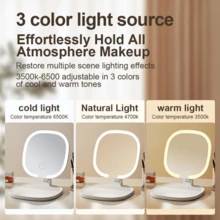Rechargeable LED Travel Makeup Mirror, 3-Color Lighting, Dimmable Touch Screen, Multi-Angle Adjustable, Foldable Portable Vanity Mirror With Makeup Tool And Lipstick Tray, USB Charging, Creative Valentine's Day/Christmas Gift For Women - Various - View 6
