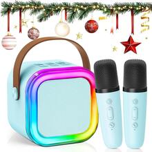 Mini Karaoke Machine With 2 Mics | Bluetooth 5.0 TWS TECH (50ft Range) | Microphone With 5 Voice-Changing Effects | 7-Color LED Lights | Premium ABS Material | Portable MP3 Player For Party, 2025 Top Birthday & Christmas Gift - Blue - View 2