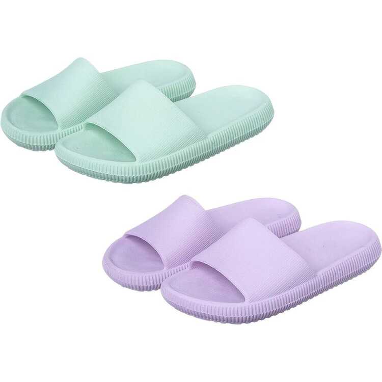 Kit Of 2 Pairs Of Cloud Comfort Slippers - Tím nhạt/Xanh lá cây - Xem 11