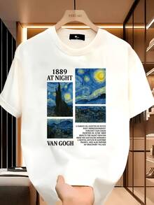Camiseta Casual de Manga Corta para Hombre - Impresión de Tiburón y Gato de Dibujos Animados, Tela Transpirable, Ropa de Calle Cómoda para el Verano, Cuello Redondo, Ajuste Regular, Camiseta de Uso Diario| Camiseta gráfica divertida| Ajuste cómodo - Blanco - Ver 7
