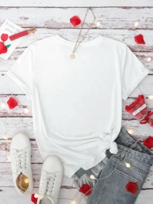 Teen Girls Short Sleeve T-Shirt, Bow Print Pattern, Round Neck, Fashionable & Teen Girls Clothing, Teen Girls Apparel