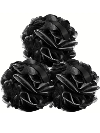 3pcs Ultra Soft Exfoliating Bath Sponges - Black Rose Design Mesh Scrubber, Rich Lather High-Quality Loofah Sponge For Home Use, Fashionable Packaging Bag, Body Cleaning Tool, Comfortable Bathing Essential, Self-Care Item