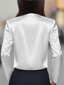 女士休闲商务办公短款开衫外套，时尚优雅修身纯色轻薄外套，适合所有季节 白色 春季 - 白色 - 查看 3