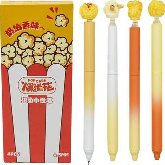 Four Popcorn Gel Pens, Novel Butter Flavor Pens, Can Twist Interesting Shapes, Black Ink Ballpoint Pen Set, 0.5mm Tip, Very Suitable For Taking Notes And Writing, Perfect Office And School Supplies, Ideal For Birthday Gifts, Christmas, Halloween, New Year Gifts And Friends! Easter Gifts