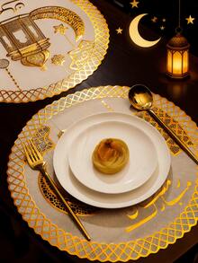 4-12pcs Gold Foil Ramadan Placemats, Moon & Star Placemats For Home, Restaurant, Dining Table, Home Decor, Holiday Party, Easy To Clean, Wipe-Clean, Non-Slip, Elegant, Holiday Exclusive - Multicolor - View 4