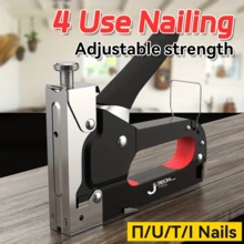 Heavy-Duty Four-In-One Multi-Function Stapler And Nail Gun - Features A Safety Lock, Requires No Electricity, Durable Metal/Plastic Construction, Ergonomically Designed, Compatible With T/U/I/P Staples. Suitable For Construction, Furniture Making, Home Renovation, DIY Home Decoration, Securing Materials