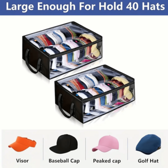 2pcs Large Baseball Cap Storage Organizer With 2 Sturdy Handles - Can Hold Up To 40 Hats, Suitable For Home, Travel And Student Dorm Organization, Compatible With Brim, Hat Storage Solution | Rectangular Storage | Storage, Under Bed Storage