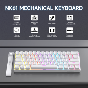  AJAZZ NK61 60% Compact Wired Keyboard 61-Key RGB Backlit Small Portable Office Computer Mechanical Keyboard Full-Key Hot-Swappable Suitable For Windows Tablet Laptop Gamer