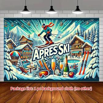 1pc 2D Flat Winter Ski Party Banner, Polyester Backdrop Cloth, Multipurpose Decoration For Home, Garden, Studio, Garage, Photography Studio Background, Outdoor Celebration, No Electricity Required, Suitable For Christmas, New Year, Valentine's Day, Wedding, Birthday, Anniversary
