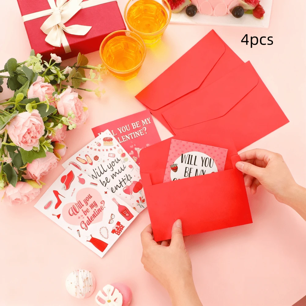 4张“你愿意做我的闺蜜吗？”贺卡，附赠红色信封 - 送给姐妹的情人节礼物、婚礼季及派对邀请函 | 情人节