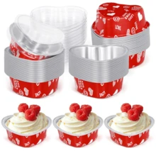 10/25/50 Valentine's Day Aluminum Foil Cake Box Lid, 3.4 Oz/100ml Heart-Shaped Cake Box, Suitable For Valentine's Day, Mother's Day, Wedding Sets - Red - View 10