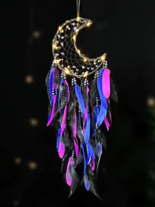 1 件月亮仿珍珠水晶片捕梦网壁挂装饰，手工制作的风铃适合家庭、书房、阳台、婚礼派对装饰（羽毛为人造）节日装饰拉玛、家居装饰、房间装饰、墙壁装饰礼物生日毕业 - 月亮碎石 - 查看 4