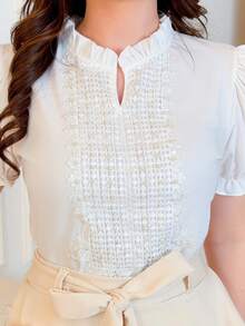 Women's Formal Blouse, Evangelical Fashion, With Elegant Rhinestones - 白色 - 查看 3
