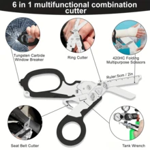 6-In-1 Multifunctional Stainless Steel Scissors - Foldable Design With Built-In Window Breaker And Ruler. Durable, Sturdy And Reliable, Ideal For Home Improvement, Outdoor Activities, Household Chores, Kitchen Use, Gardening, Cutting, Seatbelt Cutting And Emergency Situations. Your Reliable Outdoor Companion! Scissors, Cutting Tool, Folding Knife, Sewing Shears, Kitchen Accessory, Tool, Work Tool, Men's Tool, DIY Tool - Black - View 3