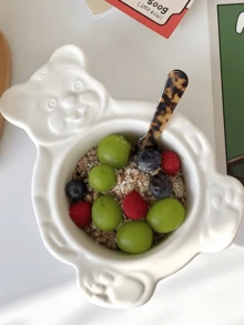 1pc Ceramic Ice Cream/Yogurt/Oatmeal Bowl, Cute Bear Dessert Bowl, Korean Ins Style Fruit Salad/Cereal Bowl, Ceramic Tableware, Ice Cream Cup, Dessert Cup, Afternoon Tea, Coffee Bar, Party Supplies, Home Decor, Holiday/Birthday/Couple Gift - Multicolor - View 5