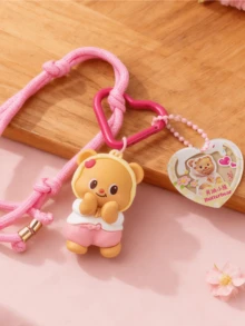 Official Butterbear Pink Daily Style Keychain Adorable Plush-Look PVC Pendant with Braided Lanyard Heart-Shaped Carabiner Fashion Bag Charm for Teens Daily Commute Gift - 粉紅色日常 - 查看 7