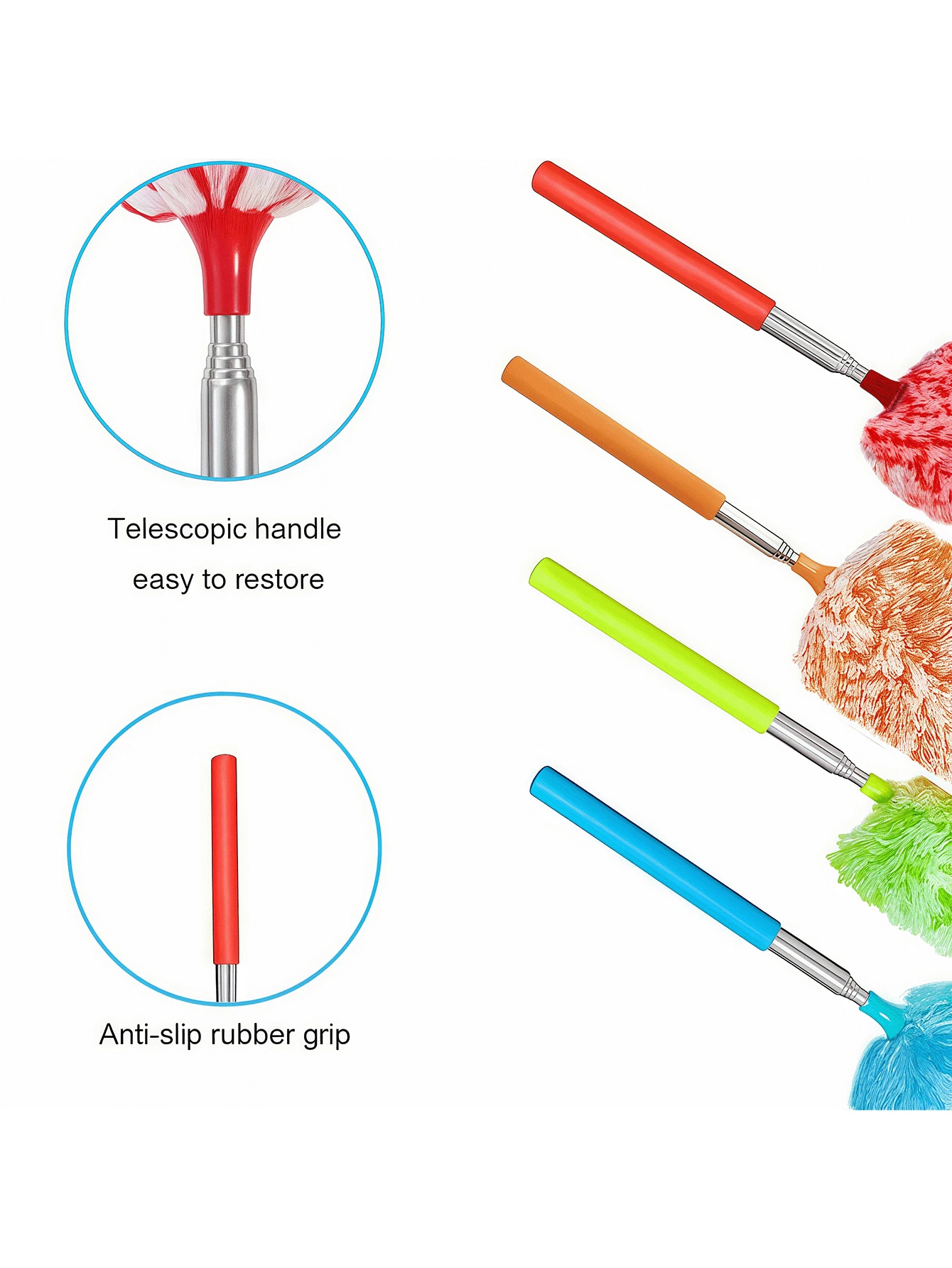 Plumeau en fibre ultra-fine, tête de brosse pliable résistante aux rayures, haute efficacité de nettoyage. Convient pour le nettoyage du bureau, de la voiture, de l'ordinateur, du climatiseur, etc. Plumeau léger, outil de nettoyage de plafond, manche rétractable. - Multicolore - Voir 4
