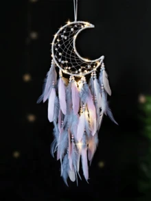 1 件月亮仿珍珠水晶片捕梦网壁挂装饰，手工制作的风铃适合家庭、书房、阳台、婚礼派对装饰（羽毛为人造）节日装饰拉玛、家居装饰、房间装饰、墙壁装饰礼物生日毕业 - 月亮碎石 - 查看 14