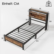 Metal Bed, Youth Bed, Single Bed 90 X 200 Cm With Storage Headboard And Metal Slatted Base, Children's Bed, Metal Bed Frame, Bed Frame For Adults, Children, Teenagers, Black Industrial Bed - 卡其色 - 查看 10