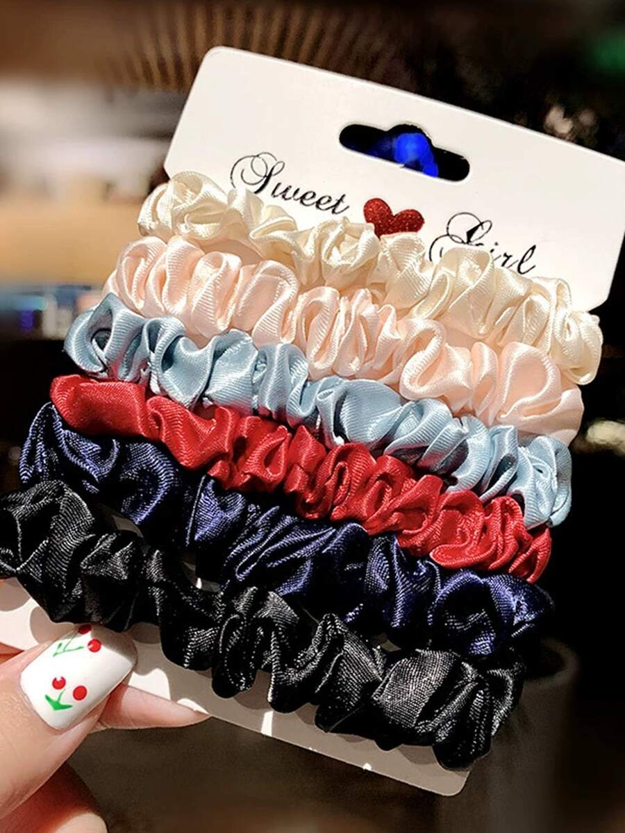 6pcs Women's Elegant Satin Hair Scrunchies, Versatile All-Match Imitation Silk Hair Ties, Hair Accessories ,Scrunchy Hair Ties Head Accessories - Black and Red Series - View 1
