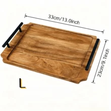 Bandeja de madera de alta calidad - Bandeja de desayuno con asa de metal creativa, adecuada para café y aperitivos, bandeja decorativa para mesa de comedor, bandeja de servicio de alimentos, perfecta para cocina, fiesta, restaurante y hogar, suministros de cocina - Óxido marrón - Ver 12
