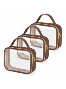 透明旅行化妆包 洗漱包 手持化妆包 便携轻便 大容量 多功能 带手柄透明化妆包 透明洗漱包 双层PVC透明化妆包（男女适用）