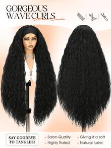 36 Inch Long Curly Wig, Wavy Synthetic Wig, No Glue Needed, Heat Resistant Long Wig, Suitable For Daily Wear And Parties - Black - View 5
