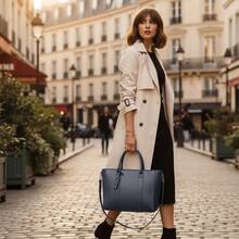 Large Structured Tote Bag For Women With Crossbody Strap, Premium Finish, Executive Style, Spacious And Comfortable - Màu xanh hải quân - Xem 1