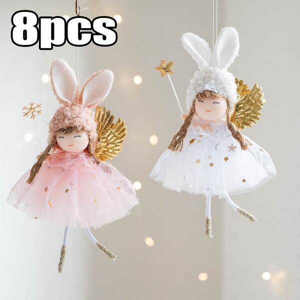 8pcs New Spring And New Year Cute Rabbit-Ear Angel Pendant, DIY Home Decoration For Festivals And Celebrations, Party, Gathering And Wedding Decoration. Rabbit Lovers, Perfect For Decoration In Spring, New Year, Easter, Valentine's Day And Mother's Day. A Playful And Cute Gift