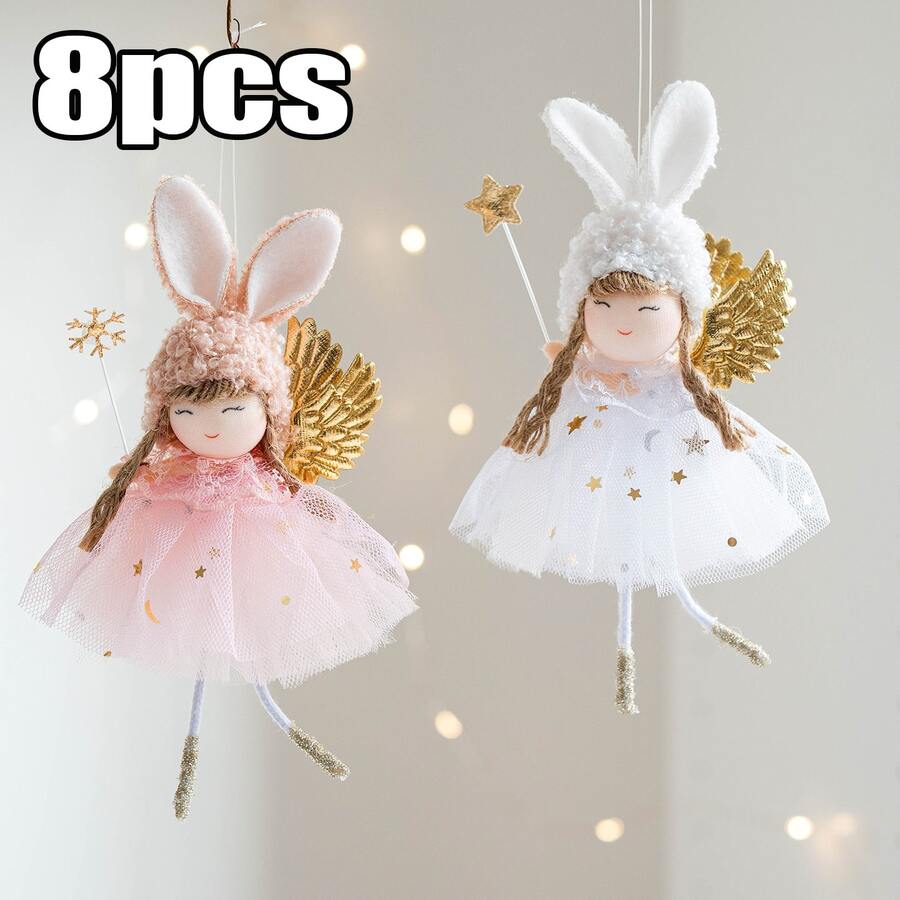 8pcs New Spring And New Year Cute Rabbit-Ear Angel Pendant, DIY Home Decoration For Festivals And Celebrations, Party, Gathering And Wedding Decoration. Rabbit Lovers, Perfect For Decoration In Spring, New Year, Easter, Valentine's Day And Mother's Day. A Playful And Cute Gift - Multicolor - View 1