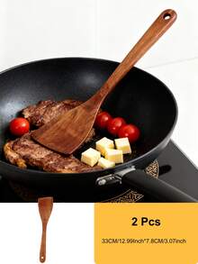 1PC High-Quality Heat-Resistant Solid Wood Non-Stick Pan Spatula - 12.99 Inch Long Handle Wooden Cooking Spoon, Smooth & Durable Surface, Easy To Clean, Suitable For Non-Stick Pans & Frying Pans, Ideal For Cooking, Grilling, Baking, Essential Kitchenware/Tableware For Families, Restaurants & Apartments, Perfect As A Cooking Spoon For Home Kitchen Sets, Wooden Spoon, Spoon Set & Kitchen Gift