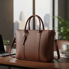 Large Structured Tote Bag For Women With Crossbody Strap, Premium Finish, Executive Style, Spacious And Comfortable - Coffee Brown - View 2