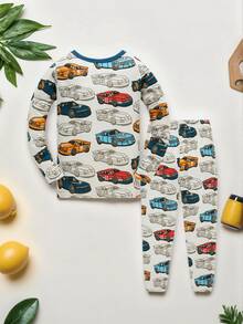 Kids' Cotton Pajamas Set With Cars Pattern, Soft Sleepwear For Boys Age 1-8 Years Old All-Season Long Sleeve PJS For Play & Sleep - 淺灰色 - 查看 3