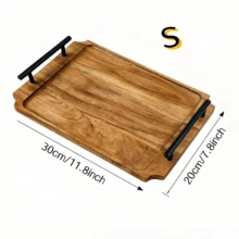 Bandeja de madera de alta calidad - Bandeja de desayuno con asa de metal creativa, adecuada para café y aperitivos, bandeja decorativa para mesa de comedor, bandeja de servicio de alimentos, perfecta para cocina, fiesta, restaurante y hogar, suministros de cocina - Óxido marrón - Ver 4