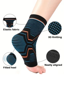 This 1-Pack Of High-Elasticity, 3D-Woven, Breathable, Moisture-Wicking Sports Ankle Supports Features A Tech-Inspired Design With Black, Blue, And Orange Geometric Stripes. It Provides Dual Protection, Relieving Ankle Pressure And Offering Support During Exercise. - Multicolor - View 2