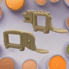 卡通婴儿硅胶趣味牙胶、咀嚼玩具、安抚奶嘴、防咬工具、磨牙玩具、可咀嚼勺 - 米色(大象) - 查看 7