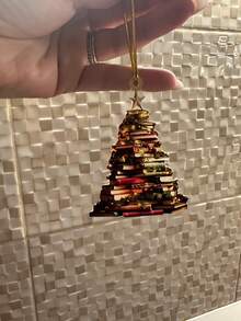 Enfeite de Natal em formato de livro (1 unidade) - Pingente de estante em camadas, mini livros empilhados, decoração de estante em papel verde e dourado, ideal para amantes de livros, pode ser pendurado na árvore de Natal, estante ou porta. Decoração para casa, decoração de Natal, decoração de quarto. - Multicolorido - Ver 4