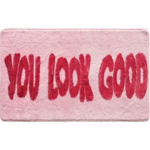 1pc Minimalist Solid Pink Faux Cashmere Letter Print Floor Mat, Soft Non-Slip Water-Absorbing Machine Washable Kitchen Mat, Fresh Anti-Fatigue Dirt-Resistant Doormat, Rectangular Low Pile Rug For Living Room, Bedroom, Kitchen, Laundry Room, Home Decoration - Multicolor - View 10